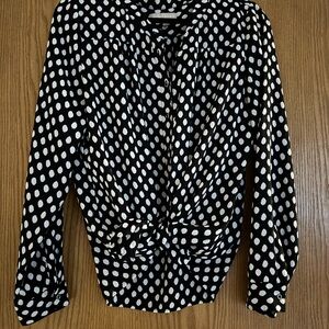 Banana Republic Black and White Polka Dot Twist-Front Blouse